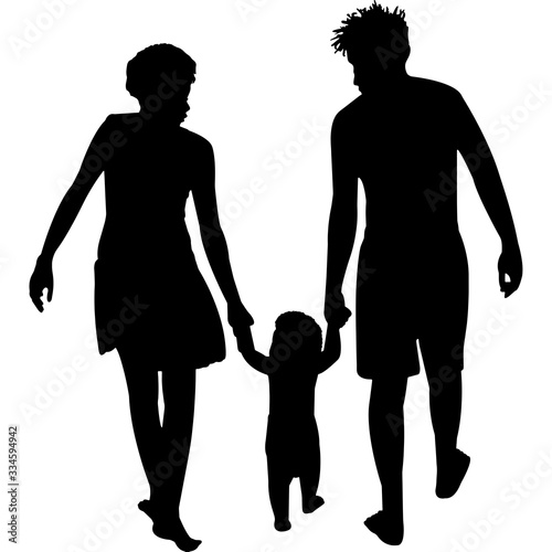  African American Couple with Baby Silhouette Vector