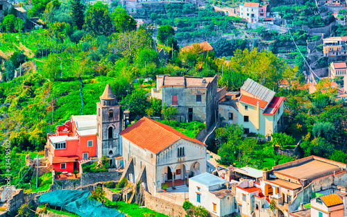 Scenery with church and houses in Ravello village reflex
