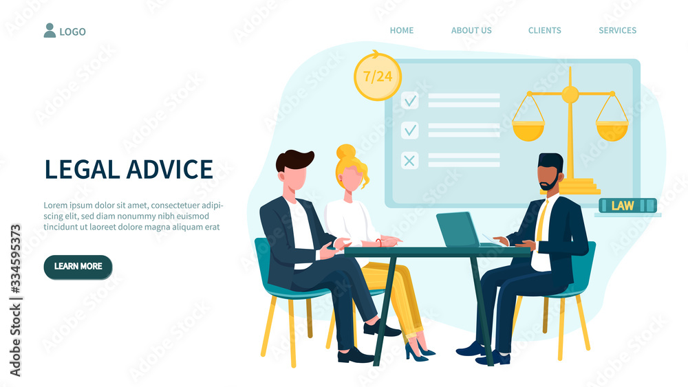 Illustrated legal advice concept and business men in meeting. Vector illustration Illustrated legal advice concept and business men in meeting. Vector illustration