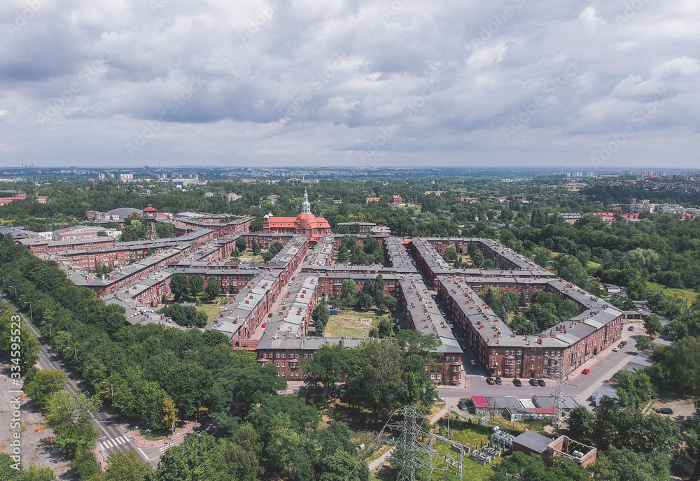 Aerial view of Nikiszowiec - classic miners' town in Poland