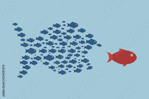 Little Fish Eat Big Fish. Unity, Teamwork, Organize Concept