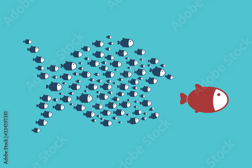 Little Fish Eat Big Fish. Unity, Teamwork, Organize Concept