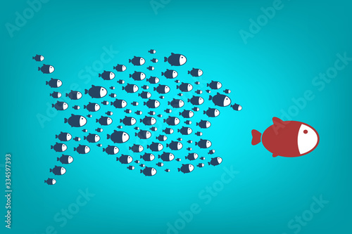 Little Fish Eat Big Fish. Unity, Teamwork, Organize Concept