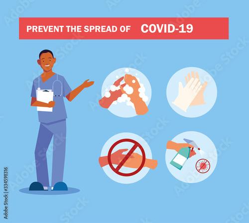 doctor explain Infographics how prevent the spread of covid 19