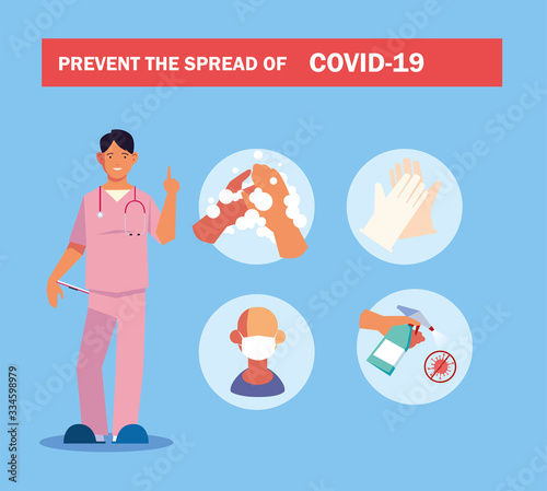 doctor explain Infographics how prevent the spread of covid 19