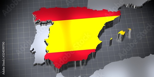 Spain - country borders and flag - 3D illustration