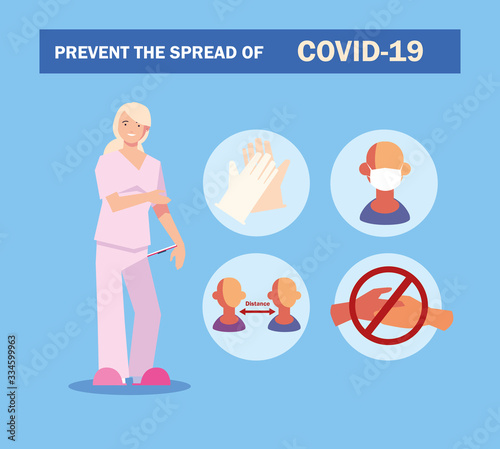 woman doctor explain Infographics how prevent the spread of covid 19