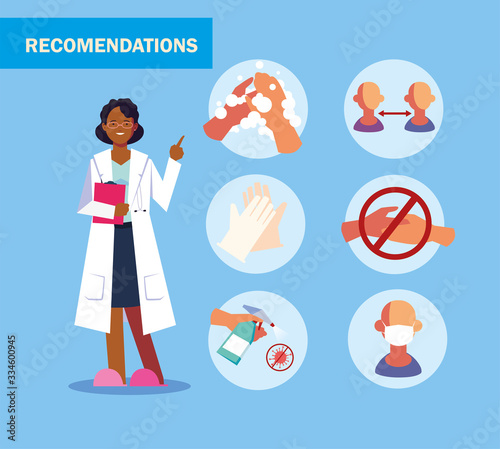 woman doctor explain Infographics how prevent the spread of covid 19