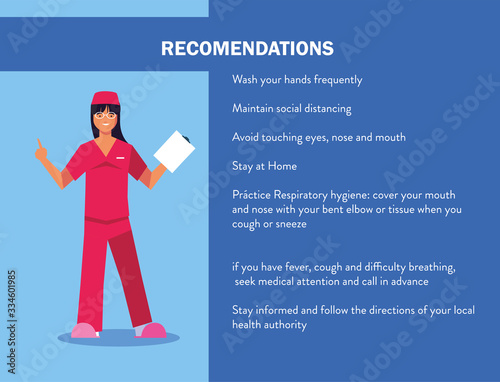 woman doctor explain Infographics how prevent the spread of covid 19