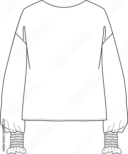 BLOUSE,Fashion Flat Sketch Template.Elastic cuffs