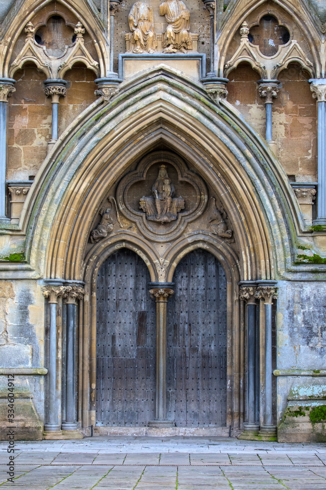 The West Door of Wells Cathedral in Somerset, UK