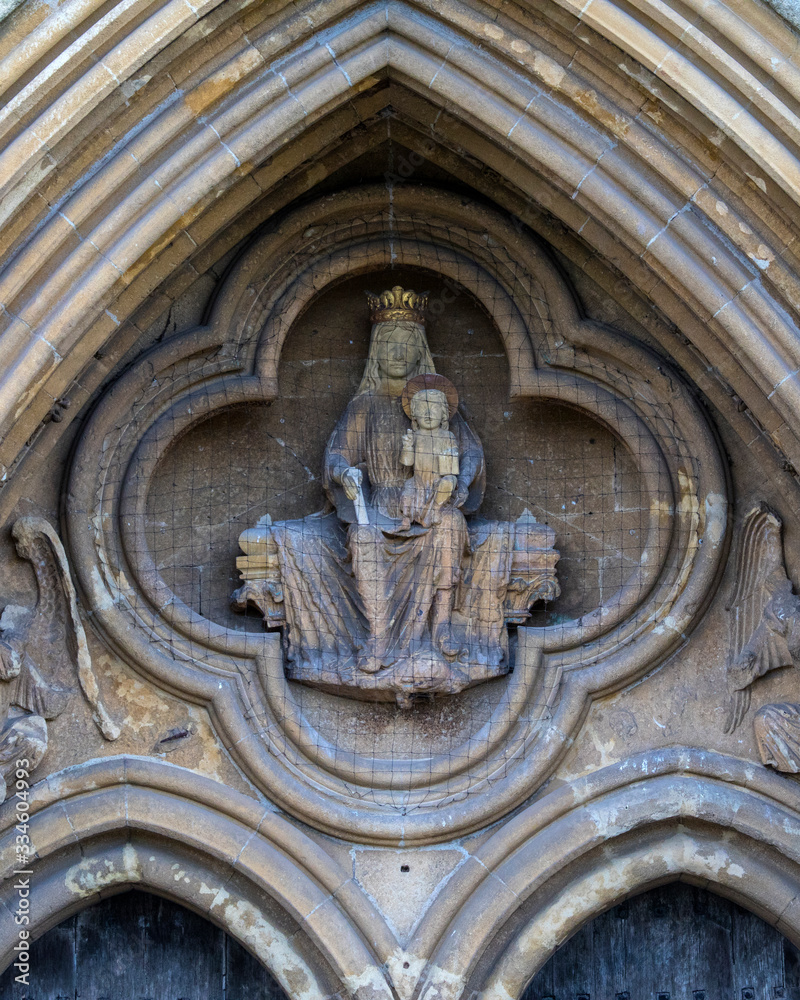Virgin and Christ Child Sculpture at Wells Cathedral, Somerset