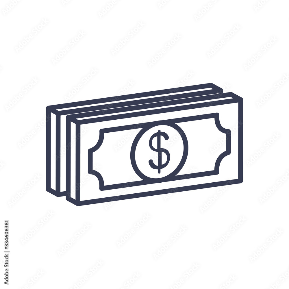 isometric money bills icon, line style isometric money bills icon, line style