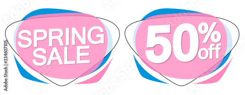 Spring Sale, 50% off, bubble banners design template, discount tags, app icons, vector illustration