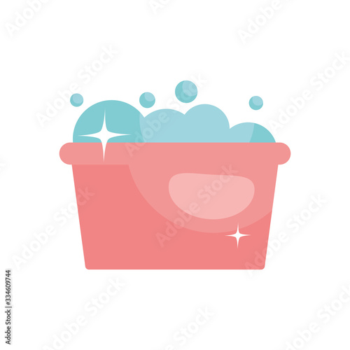 bucket with soapy water icon, flat style