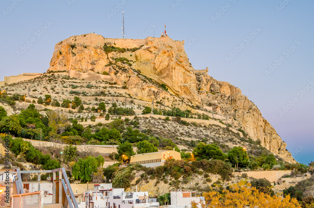 Fototapeta premium View of Santa Barbara Castle from the old town of Alicante, Spain