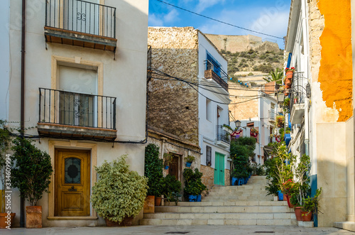 Colorful houses in the old town of Alicante  Spain