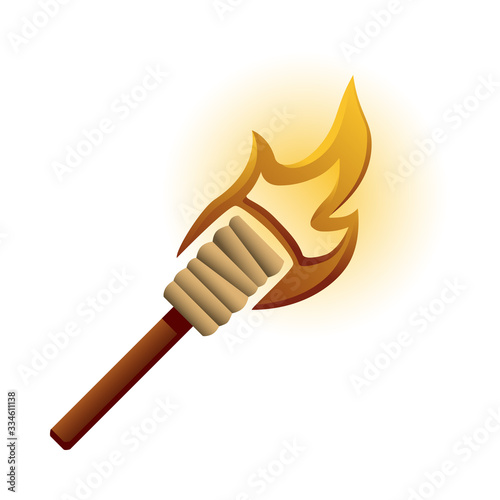 Stylized vector drawing of a flaming torch isolated on white.