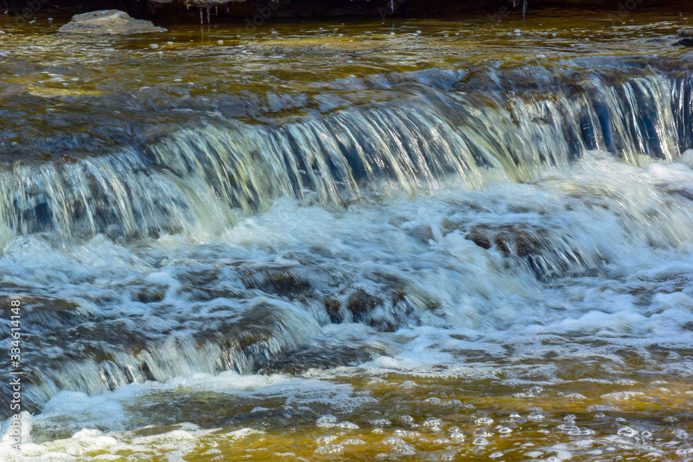 Baird Creek waterfall in slow motion, on the Niagara Escarpment, close-up view. Baird Creek waterfall in slow motion, on the Niagara Escarpment, close-up view.