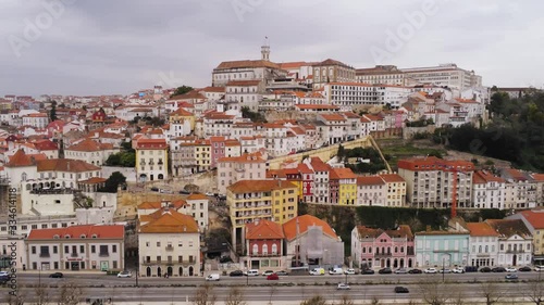 Beautiful aerial across the Modego River towards Coimbra, Portugal. photo