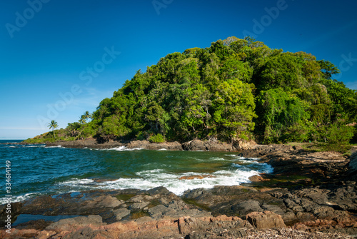 Hill with vegetation on the shells beach in Itacare, Bahia, Brazil on February 23, 2008