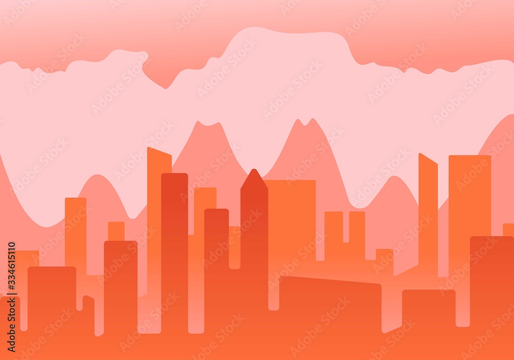 Abstract city landscape. Mountain and town. Vector illustration.
