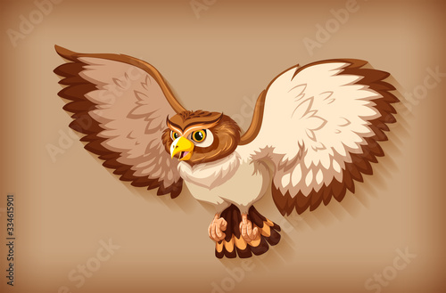 One brown owl flying on brown background