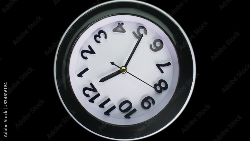 Macro shot of clock face with rapid rotation of all body and almost static seconds arrow. Fast flow of time concept. Real watch shot with wide macro lens close-up view. 4k.