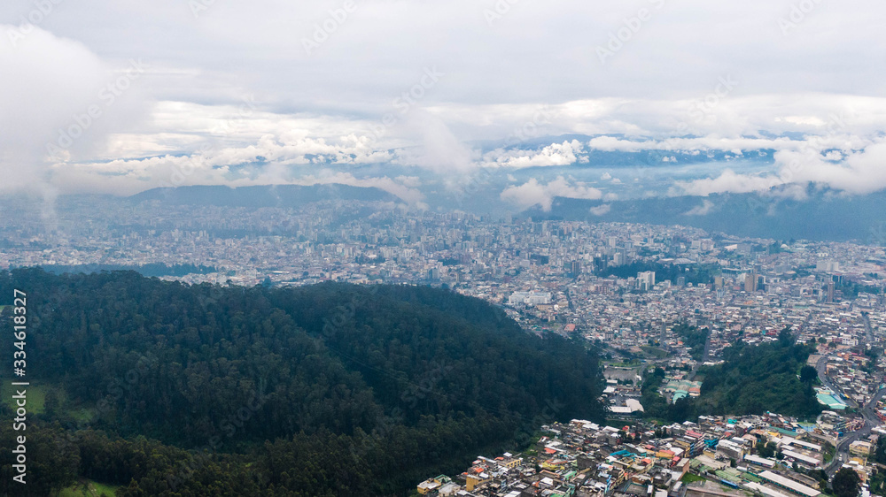 aerial shot of the central north of Quito Ecuador