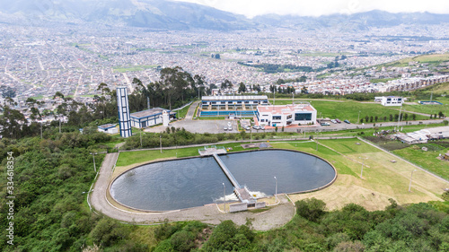 Aerial shot of Waste water recycling and treatment facility 