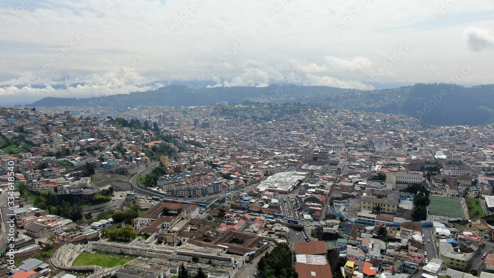 aerial shot of the central north of Quito Ecuador