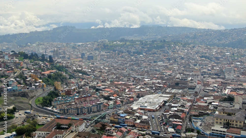 aerial shot of the central north of Quito Ecuador
