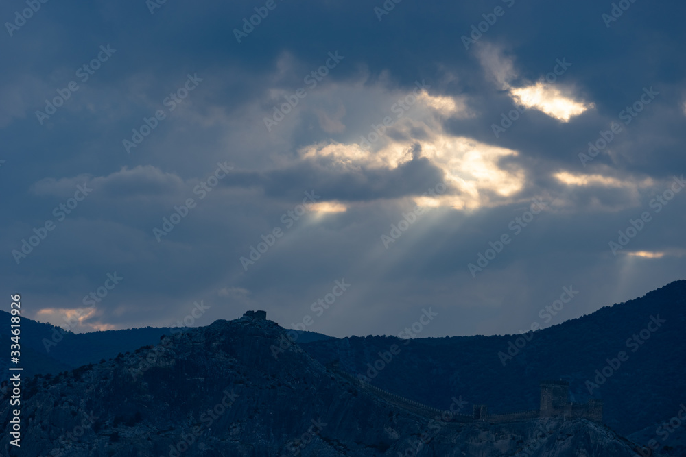 Dramatic sky over the mountains. Sudak, Crimea