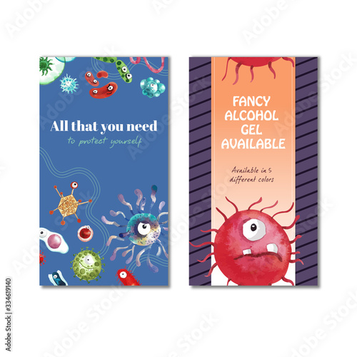 IG stories ad design with cartoon virus watercolor illustration.