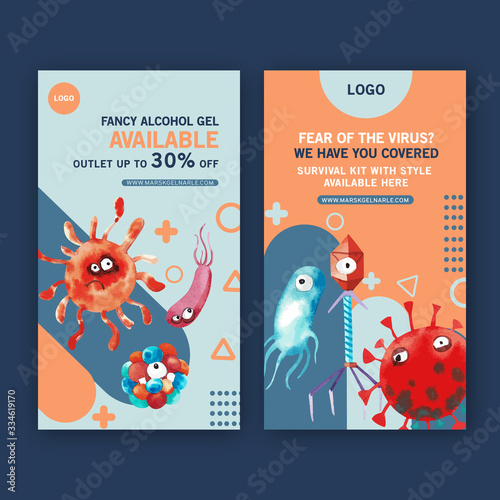 IG stories ad with watercolor painting of adenovirus, hepatitis illustration.