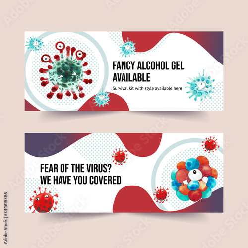 Cartoon style twitter ad design with influenza watercolor illustration.