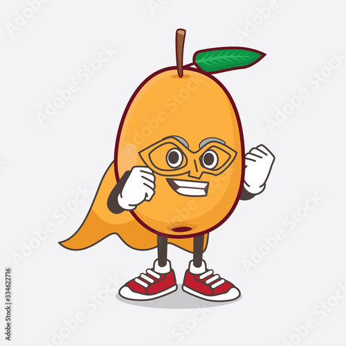 Loquat Fruit cartoon mascot character dressed as a Super hero