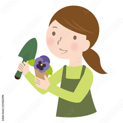 花を植える女性
