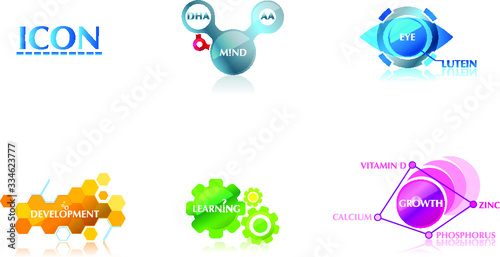 illustration of a set of icons for vitamins, minerals, and growth development in vector format
