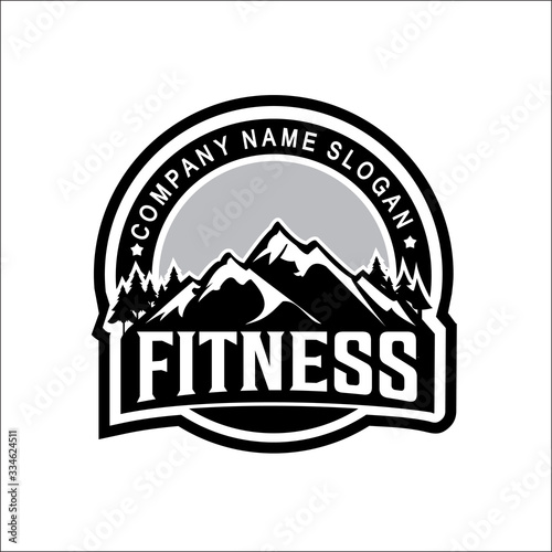 mountain fitness symbol in a circle exclusive logo design inspiration