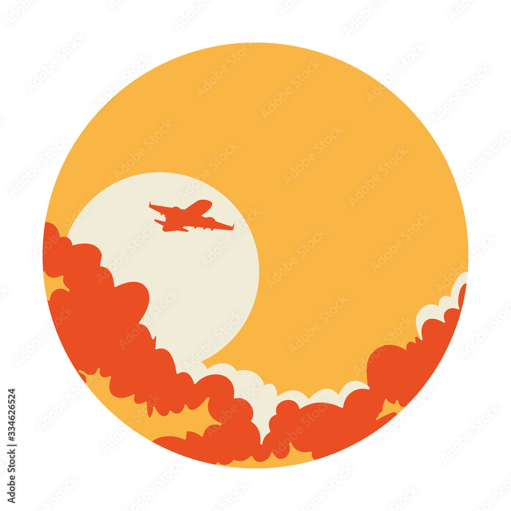 landscape with sky and clouds and airplane flying vector illustration design landscape with sky and clouds and airplane flying vector illustration design
