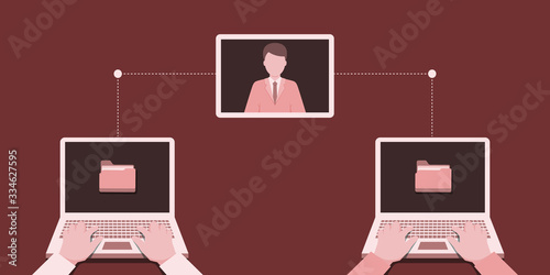 Now everyone has started working at home to avoid the risk of being infected with the corona.  Illustration about coronavirus.