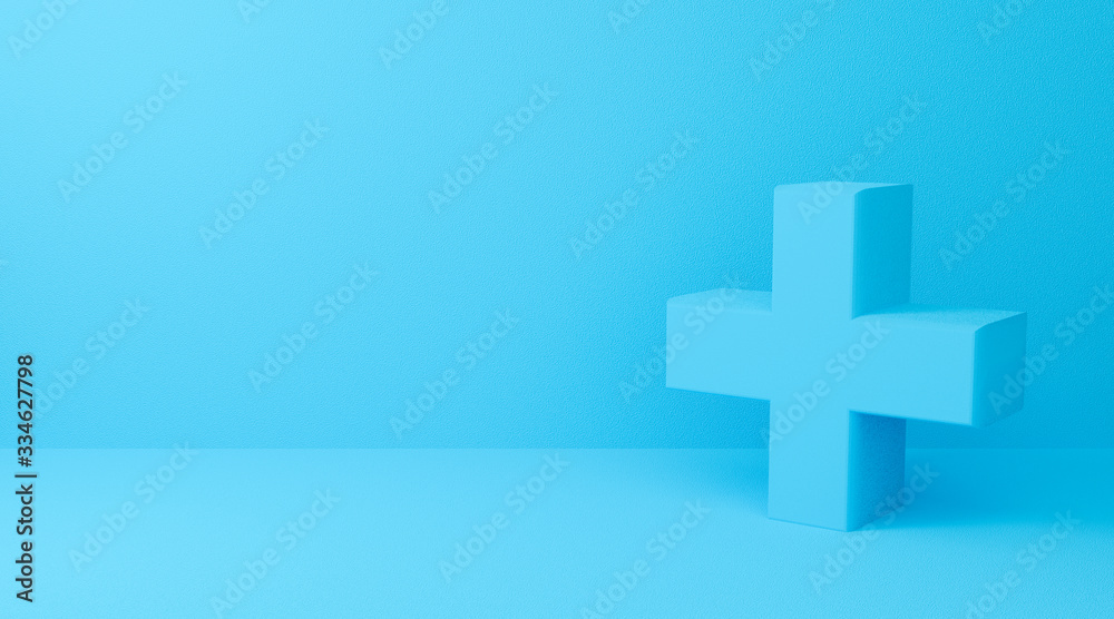 3D rendering of plus symbol on blue abstract background. 3D rendering of plus symbol on blue abstract background.