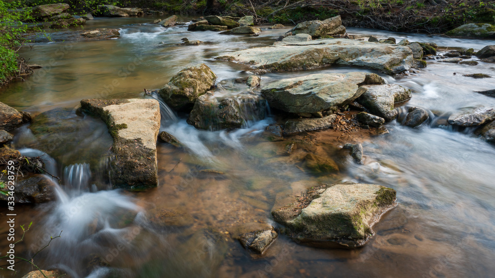 Creek with rocks shot with a long exposure to make the water look silky.