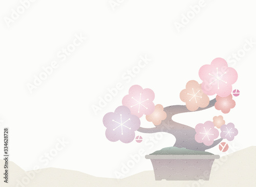 Japanese traditional  Bonsai illustration of plum tree  background 