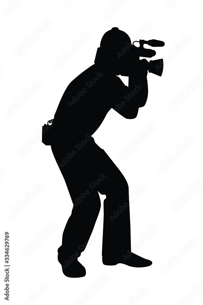 Man with movie video recorder in hand silhouette Man with movie video recorder in hand silhouette