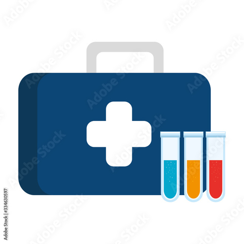 first aid kit with tubes test isolated icon vector illustration design