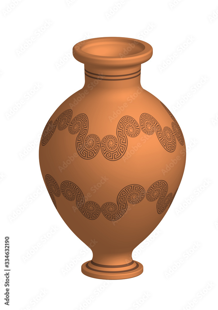 Greek clay jug with ornament elements, patterns. Isolated vector on white background