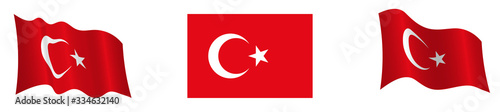 Flag of the Turkish Republic in a static position and in motion, developing in the wind, on a white background