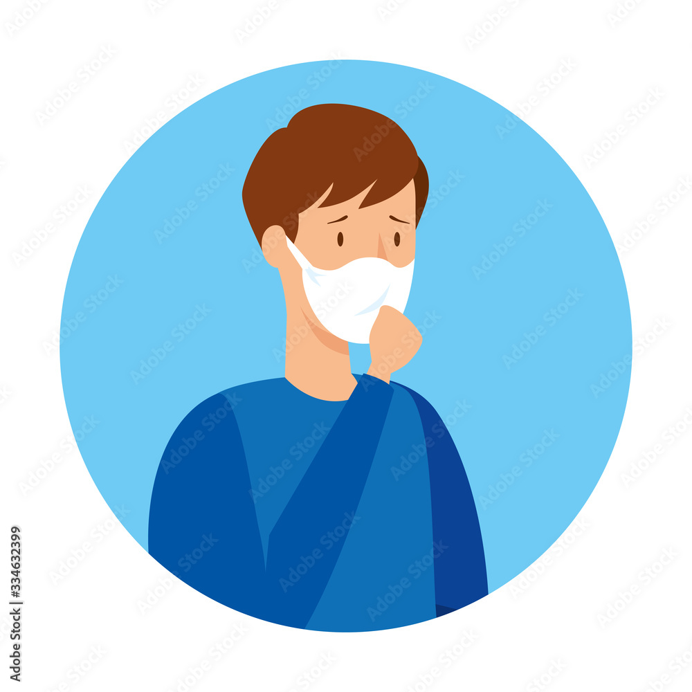 man with protection respiratory in frame circular vector illustration design